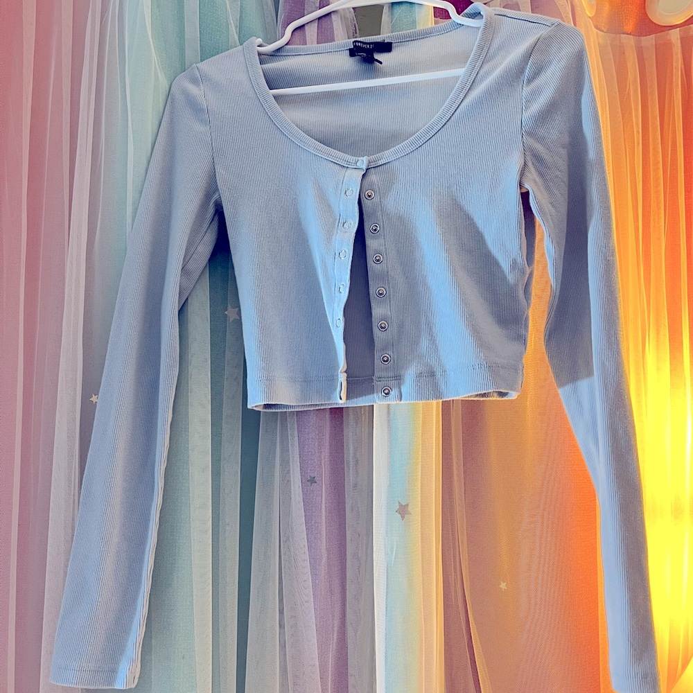 Forever 21. Blue cropped button up sweater. Size medium.